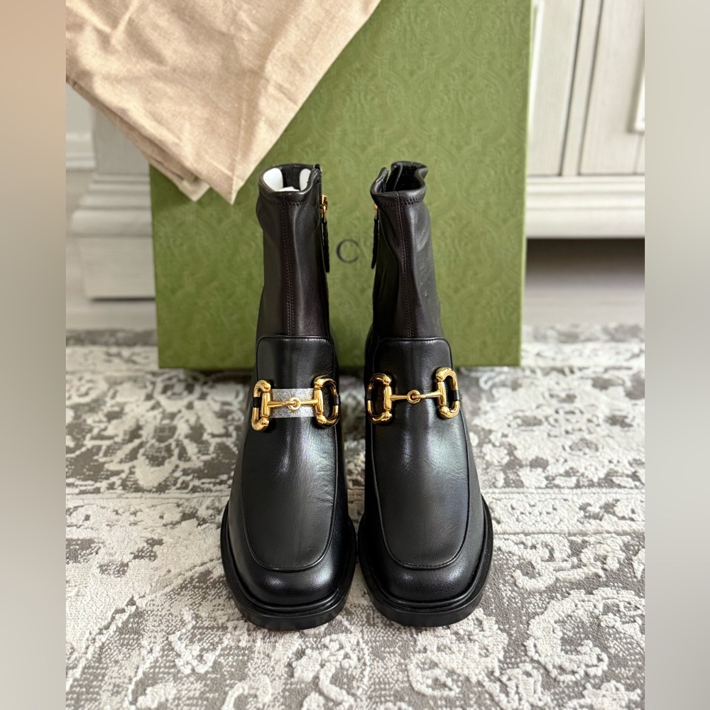 Gucci QUENTIN/NAPPA STRETCH Black Leather Ankle Boots